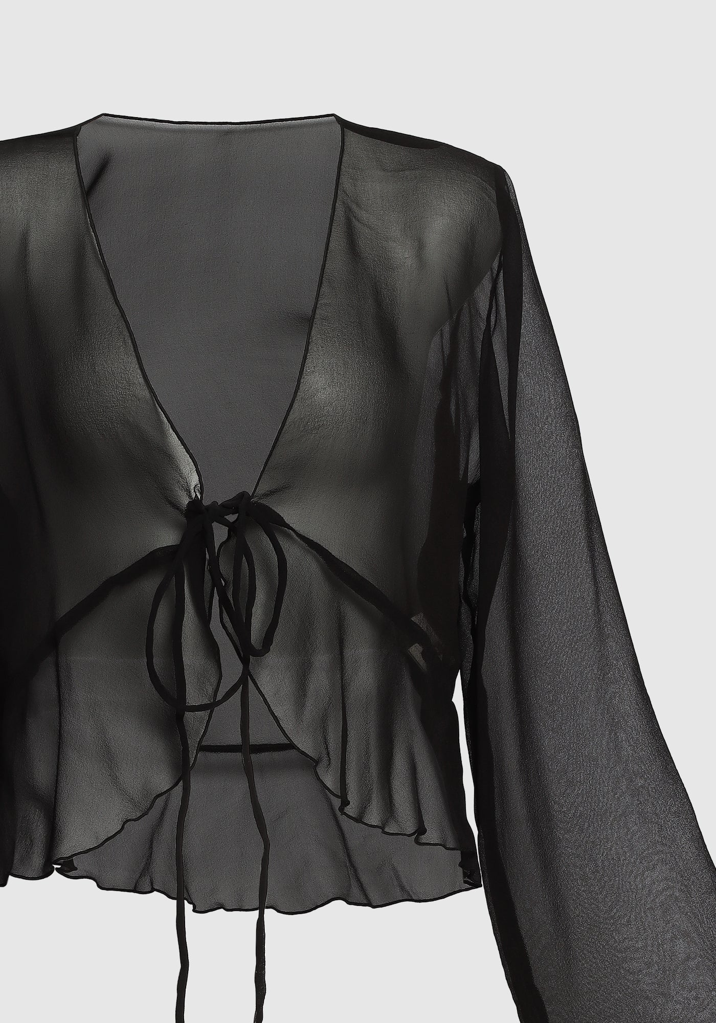 Ruffle Tie Top Black
