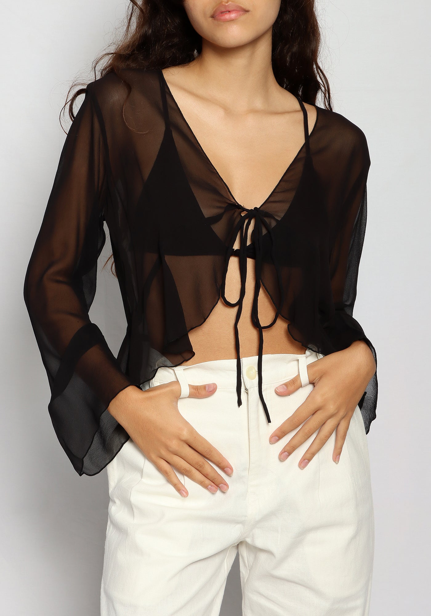 Ruffle Tie Top Black