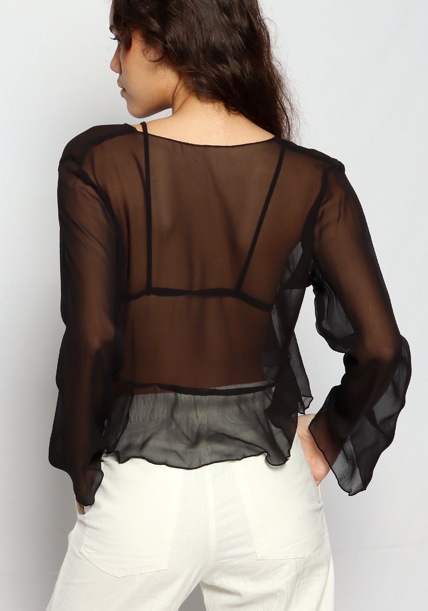 Ruffle Tie Top Black