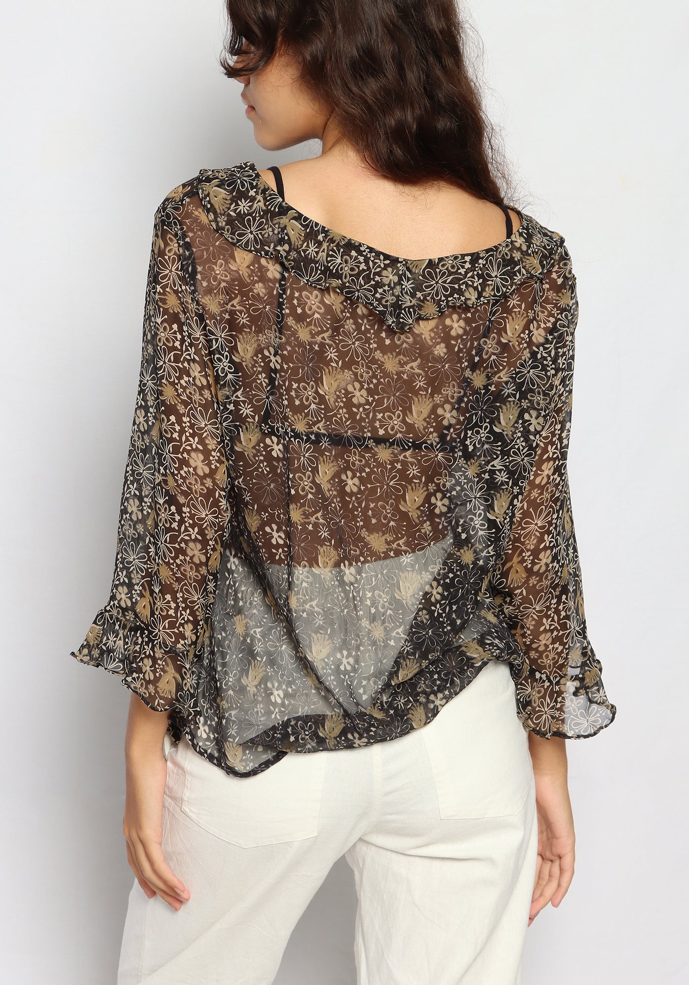 Ruffle Tie Top Black