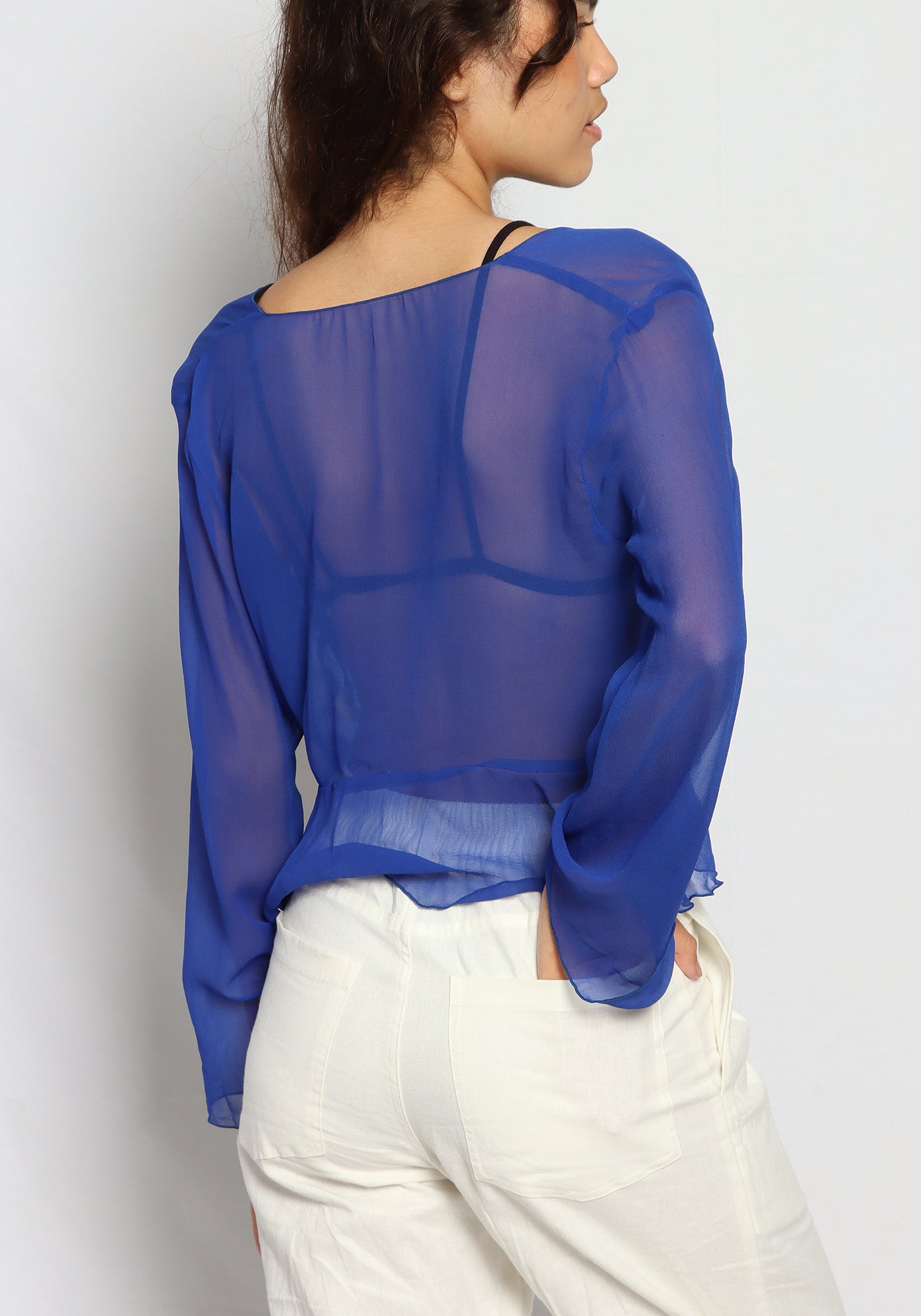 Ruffle Tie Top Royal Blue