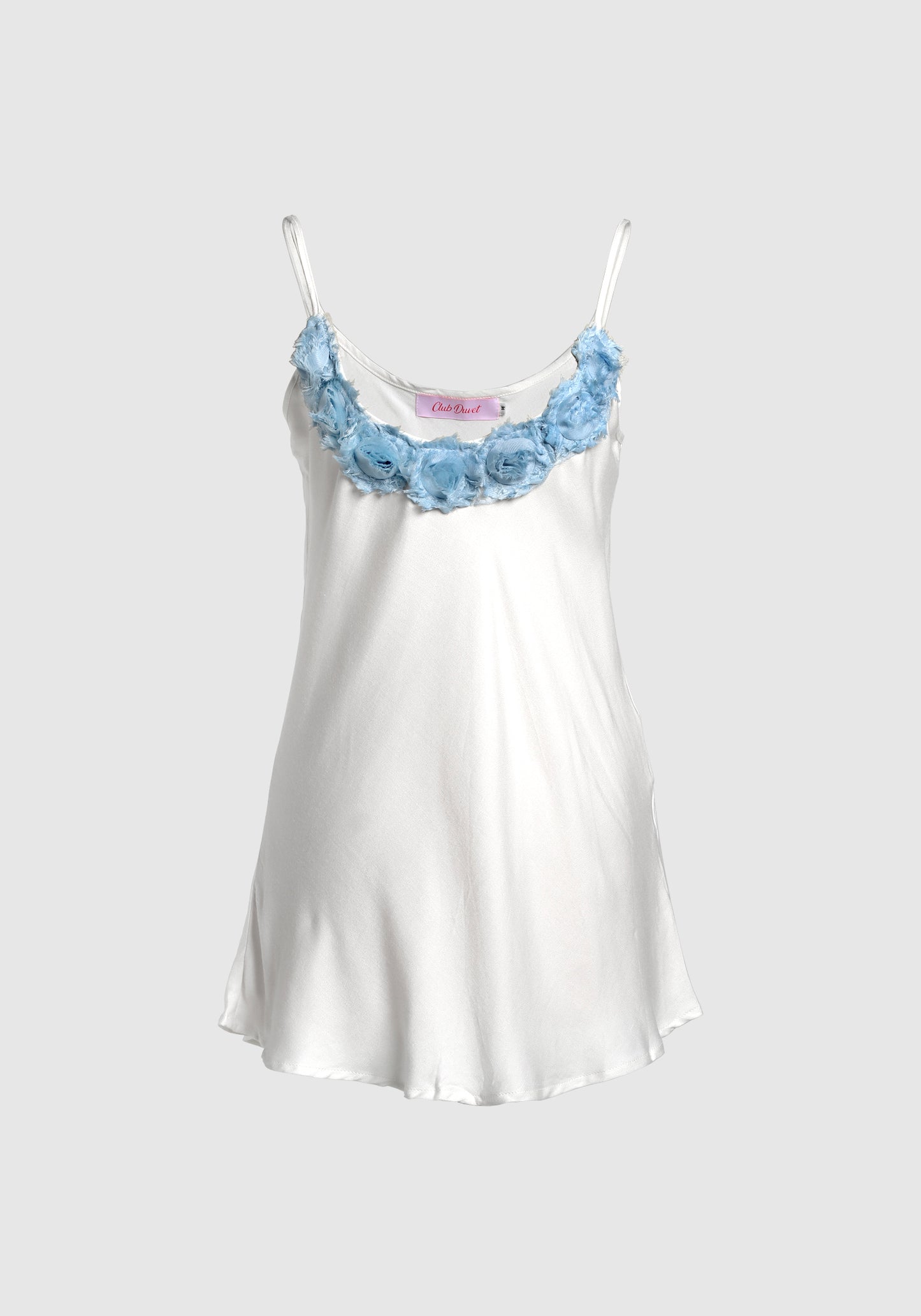 PJ Set Kimono Bamboo Satin Rose Trim Blue