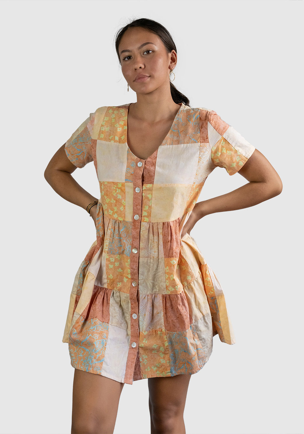 Button Patchwork Dress