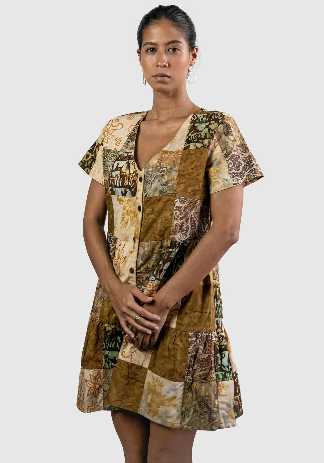Button Patchwork Dress