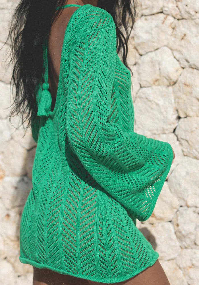 Green Cecile Chevron Knit Mini Dress