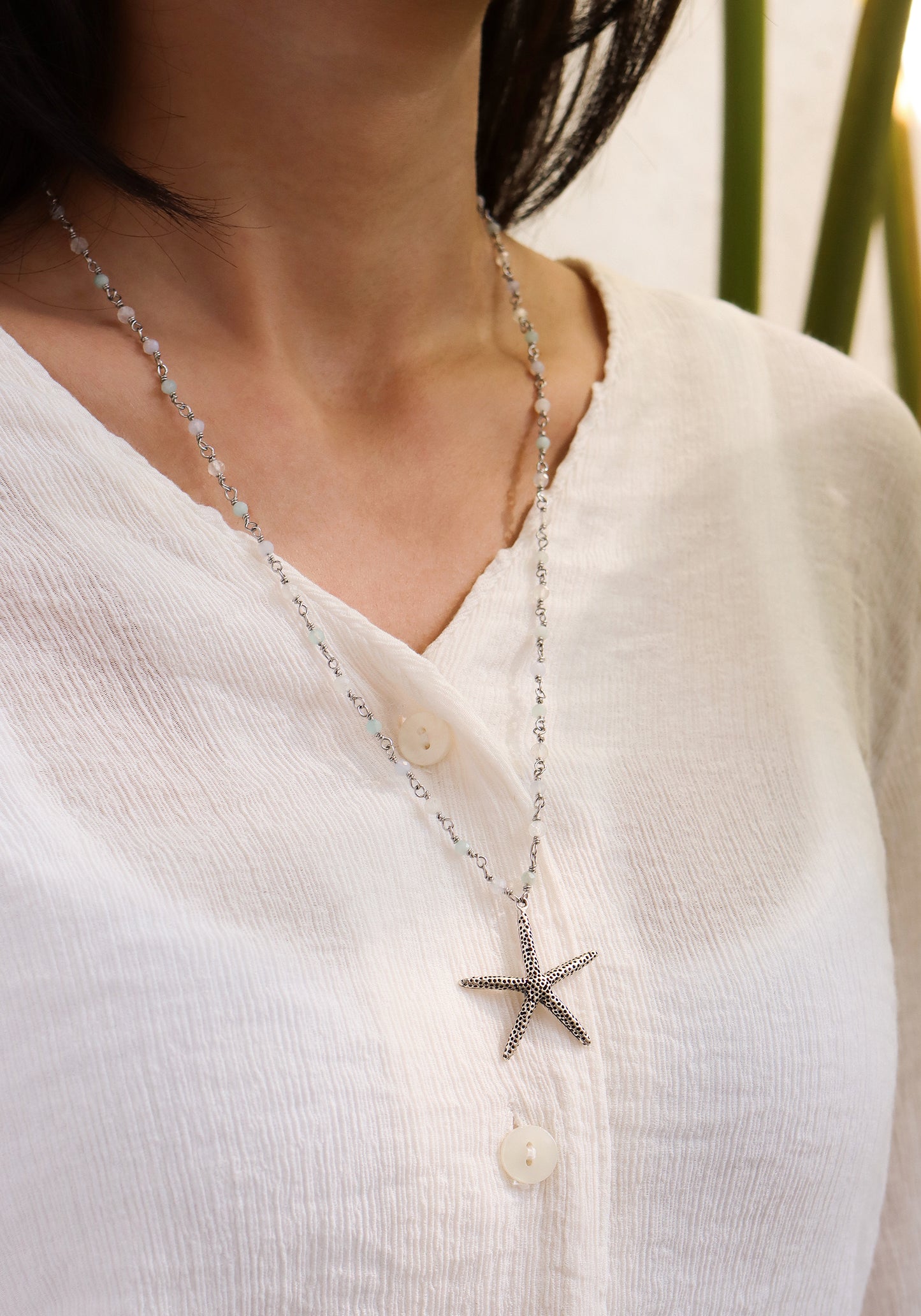Starfish Silver Beaded Necklace
