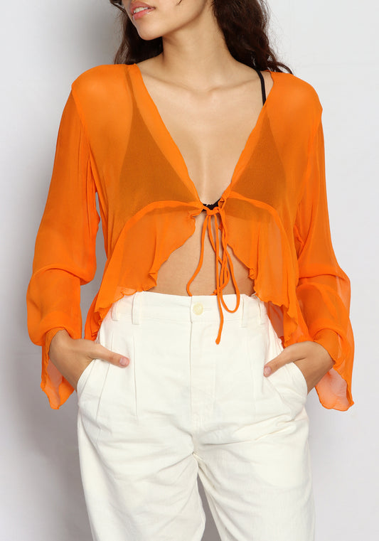 Ruffle Tie Top Orange