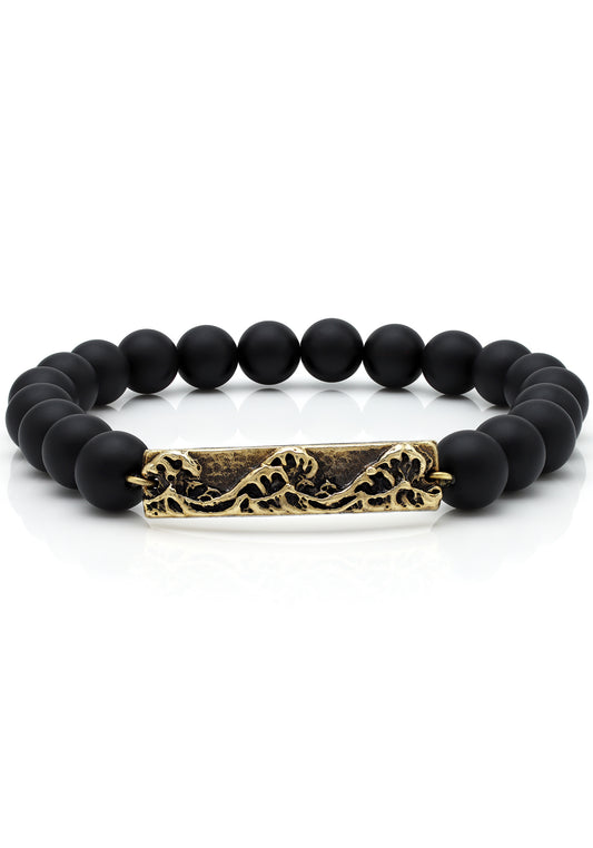 Wave Matte Onyx Stretch Bracelet in Brass