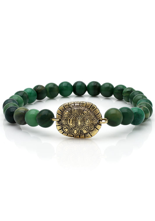 Turtle Texture Jade Stretch Bracelet in Brass