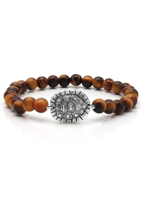 Turtle Texture Tiger Eye Stretch Bracelet in Sterling Silver