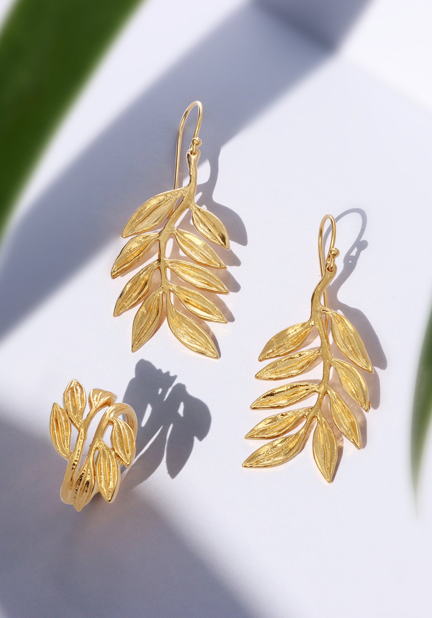Gold Palm Leaf Hook Earrings