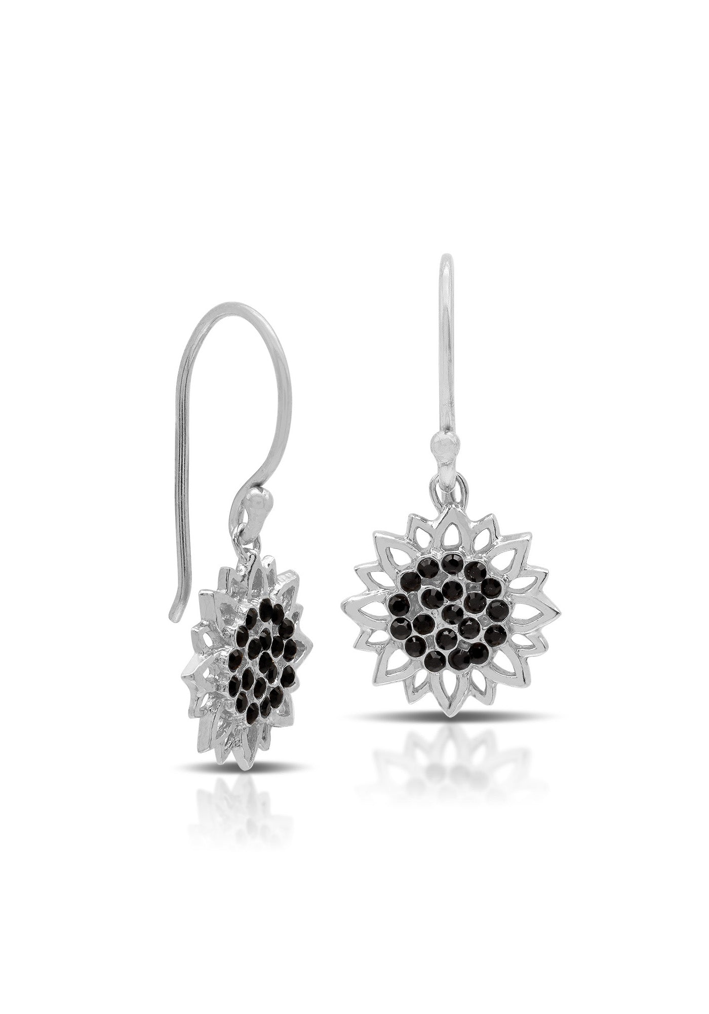 Sunflower Black Crystal Hook Earrings