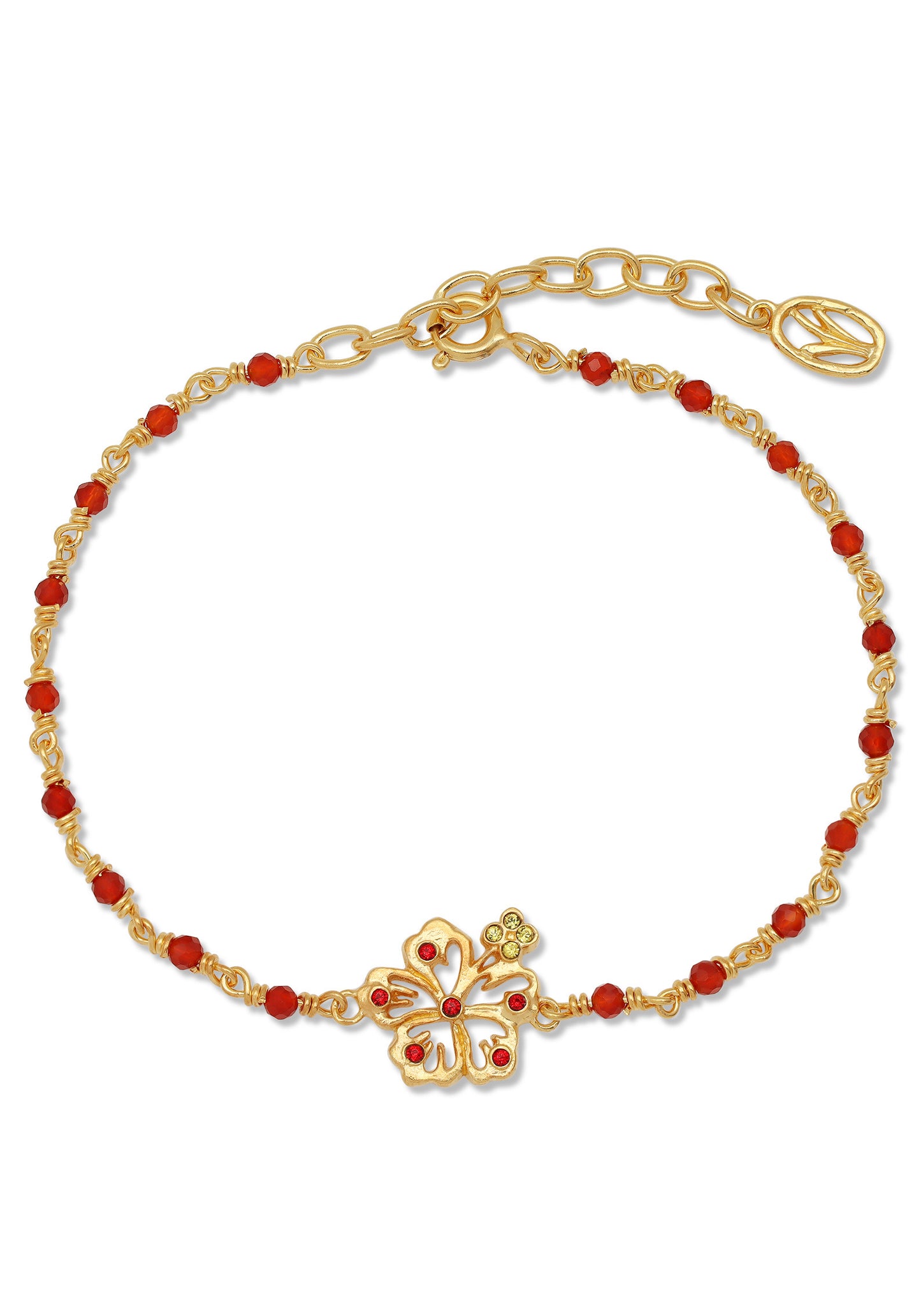 Hibiscus Red Crystal and Bead Bracelet