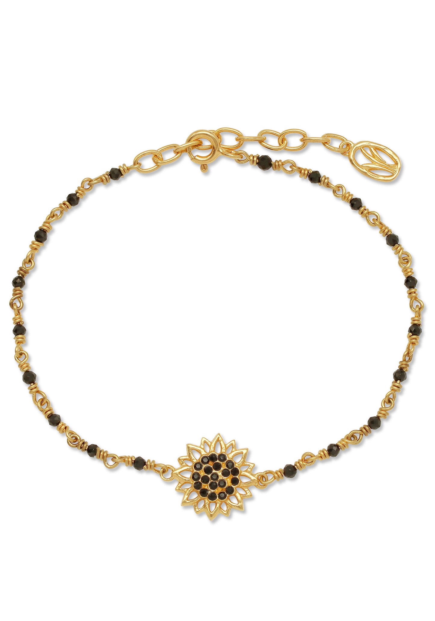 Sunflower Black Crystal and Bead Bracelet
