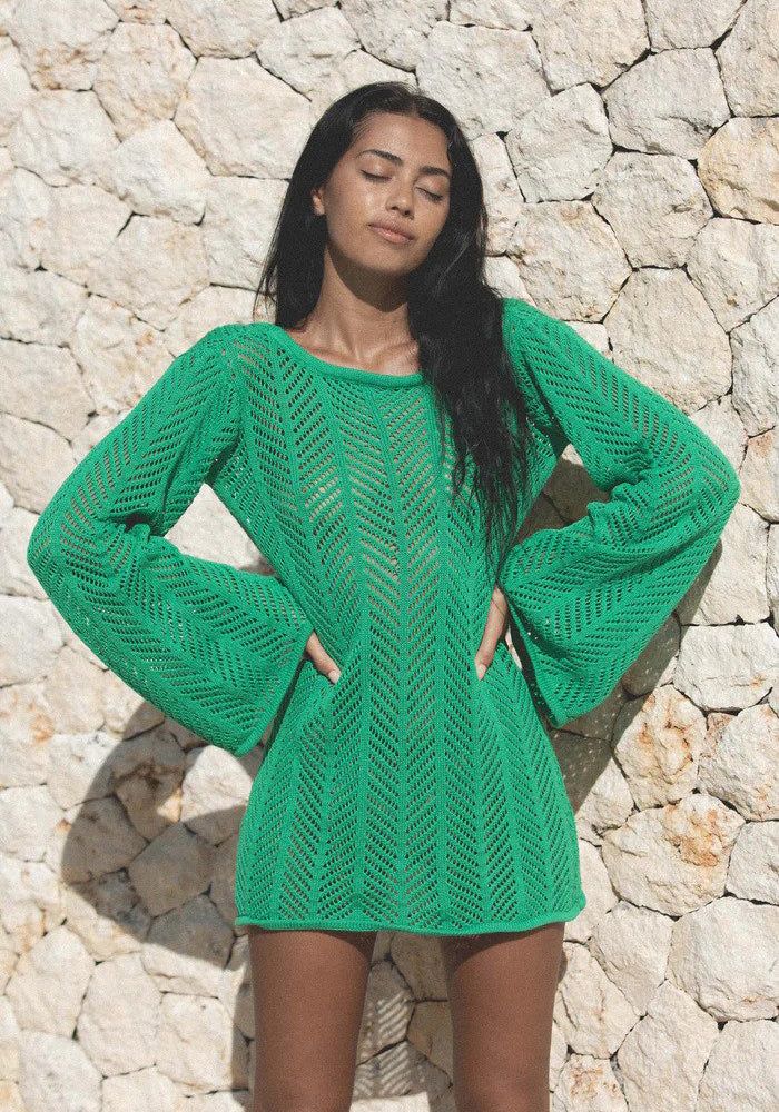 Green Cecile Chevron Knit Mini Dress