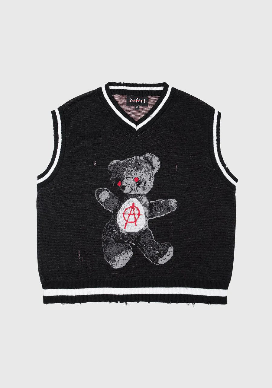 Anarchy Bear Sweater Vest Distressed